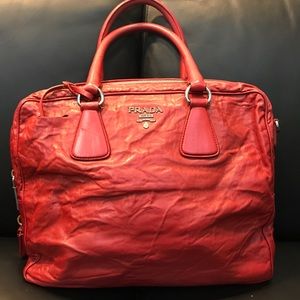 Authentic Prada Red distressed lamb skin zip bag